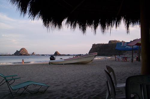 view of Tenacatita beach at sunset